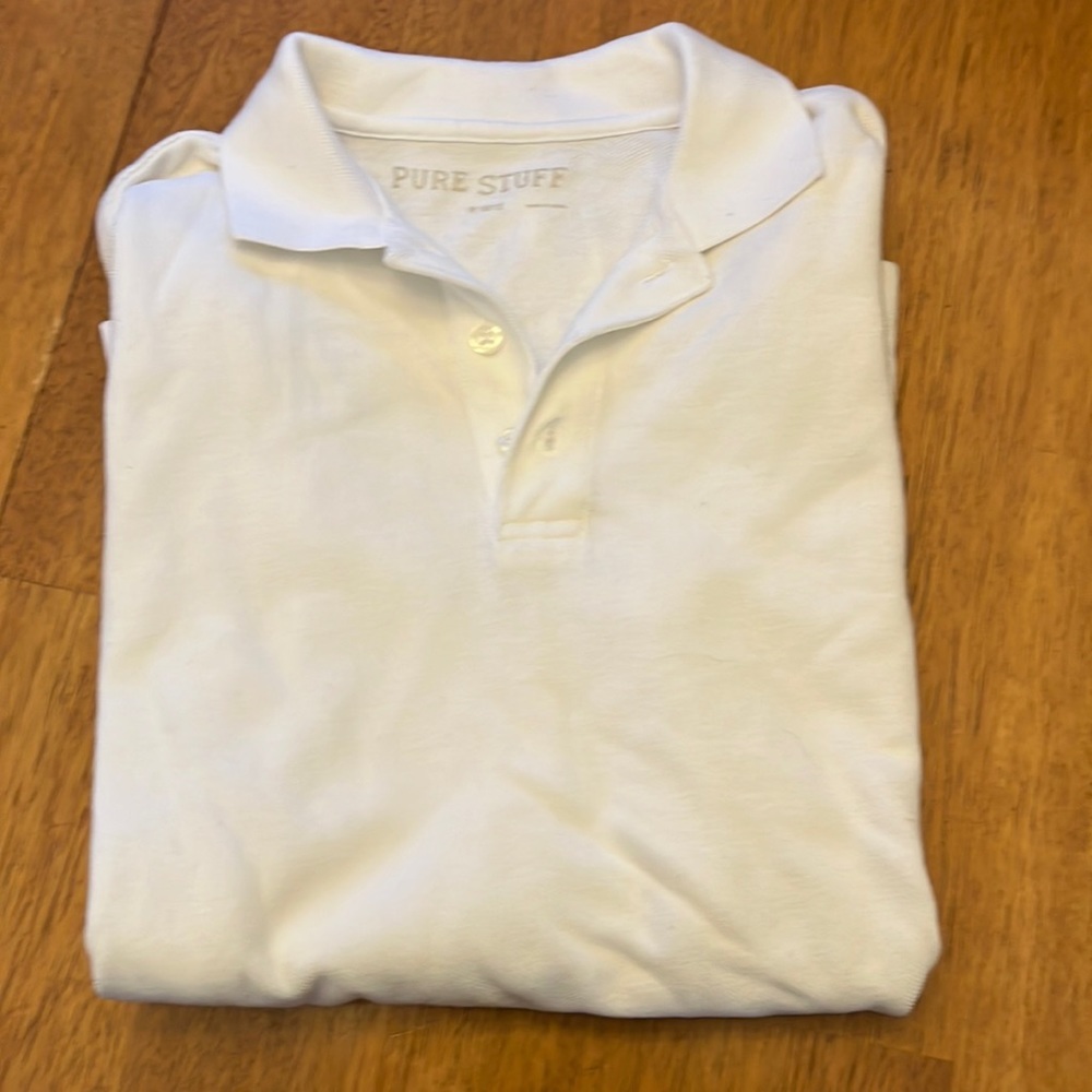 Pure Stuff white long sleeve boys polo shirt. Size medium 10/12